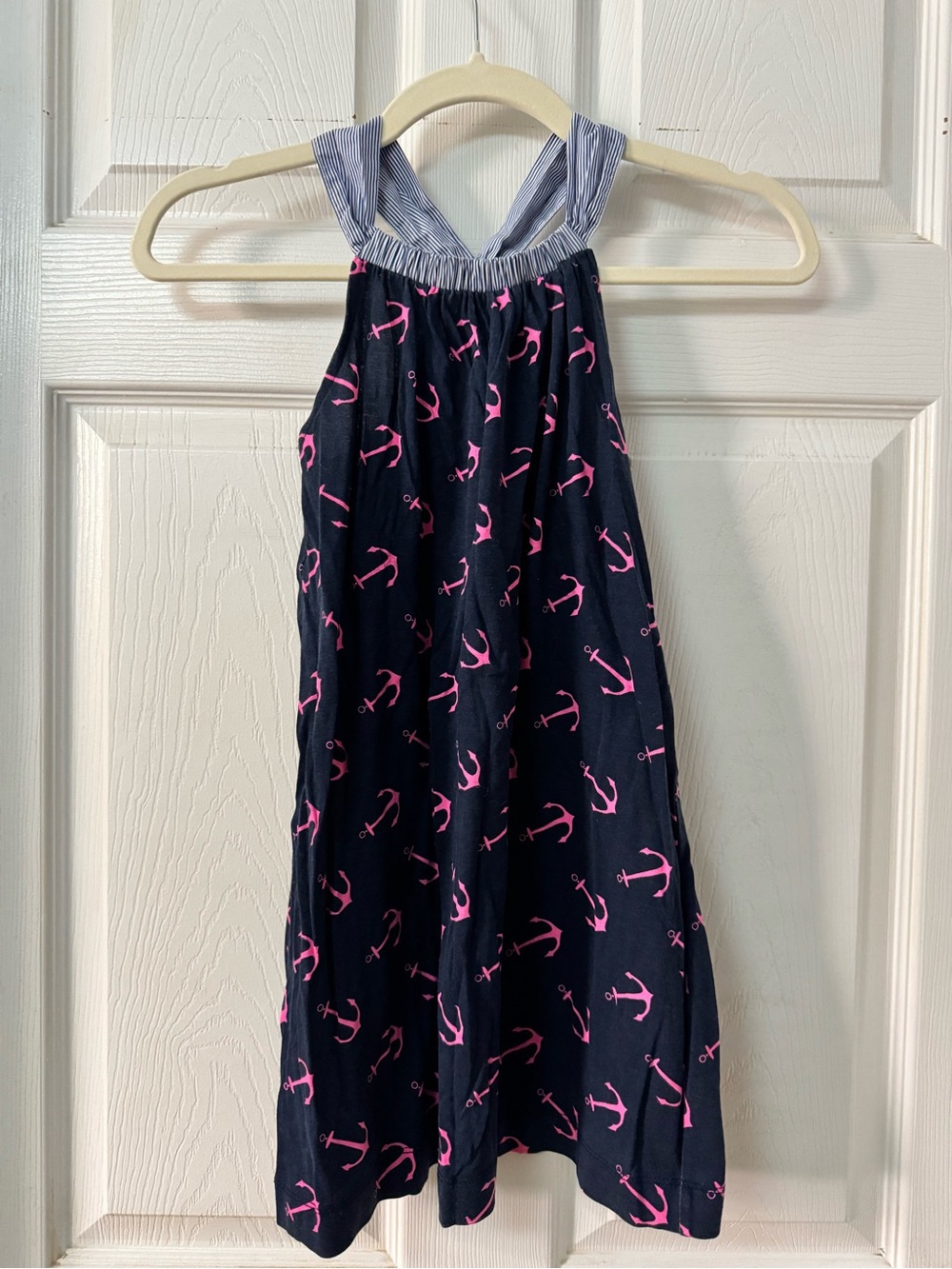 Crewcuts Navy Dress with Pink Anchor Print